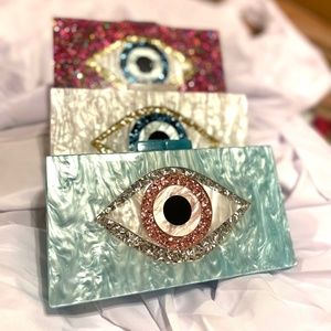 Sequined Evil Eye Acrylic Clutch Purse